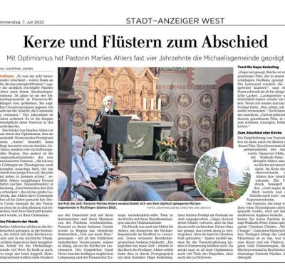Pastorin Marlis Ahlers: Verabschiedung von ihren Dienstpflichten